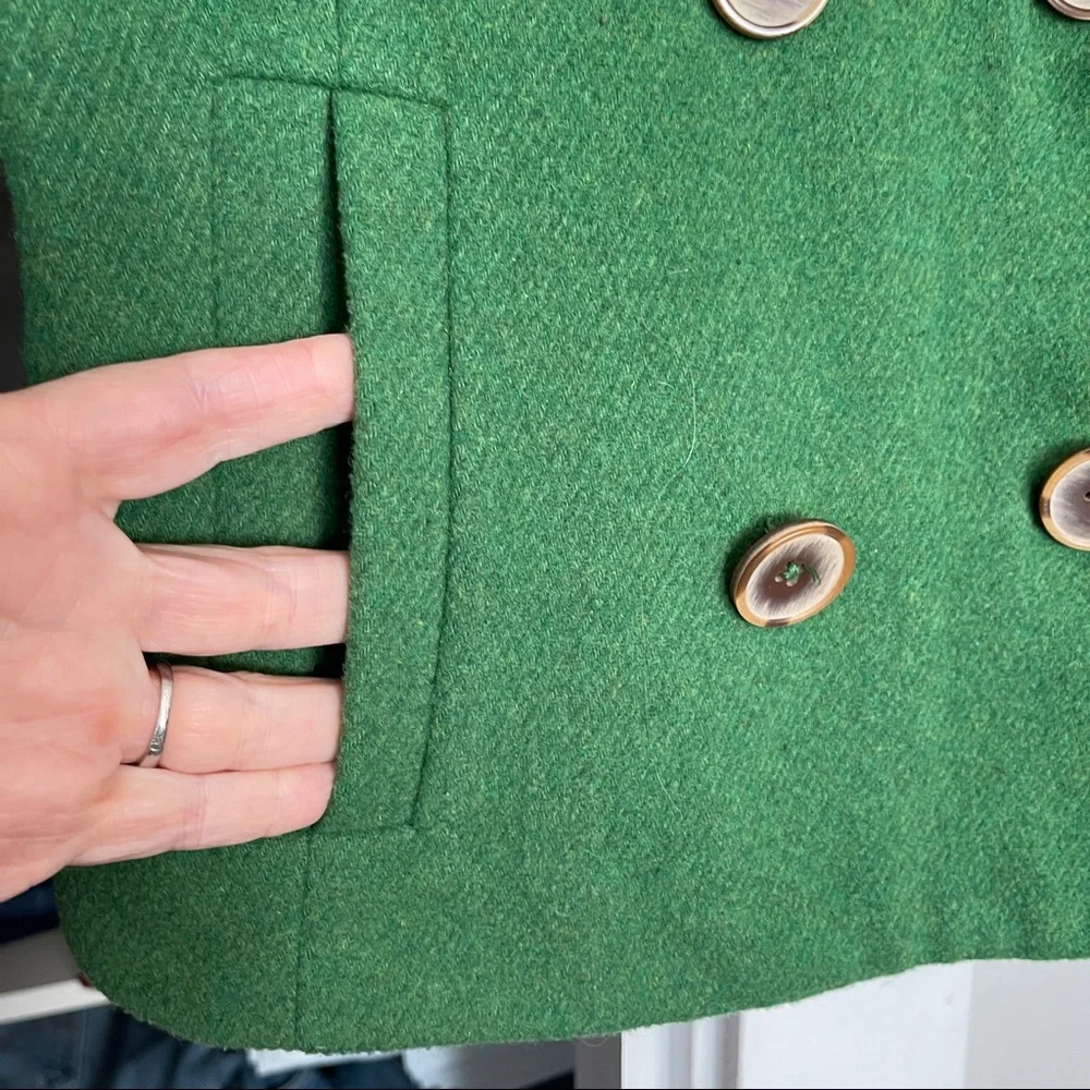 CAbi #659 Green Double- breasted Wool Blend Cropped Peacoat Size 8